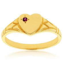 Load image into Gallery viewer, 9ct Yellow Gold Ruby Heart Signet Ring Size L