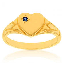 Load image into Gallery viewer, 9ct Yellow Gold Sapphire Heart Signet Ring Size H