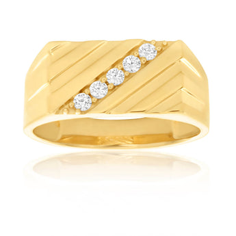 Cubic Zirconia Gents Ring in 9ct Yellow Gold