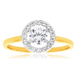 9ct Yellow Gold & White Gold Cubic Zirconia Round Halo Ring