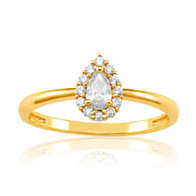 Load image into Gallery viewer, 9ct Yellow Gold Pear Shaped Cubic Zirconia Halo Ring