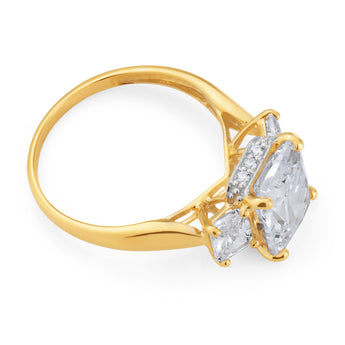 9ct Yellow Gold Cubic Zirconia Emerald Shape Trilogy Ring
