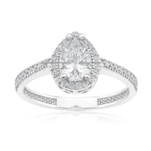 Load image into Gallery viewer, 9ct White Gold Zirconia Pear Shaped Halo Ring
