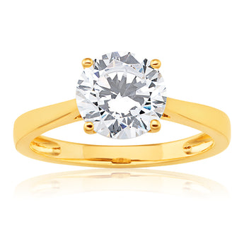 Cubic Zirconia Brilliant Cut Solitaire Ring in 9ct Yellow Gold