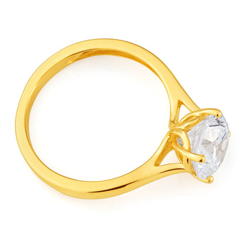 Cubic Zirconia Brilliant Cut Solitaire Ring in 9ct Yellow Gold