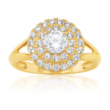 9ct Yellow Gold Zirconia Round Fancy Ring