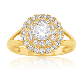9ct Yellow Gold Zirconia Round Fancy Ring