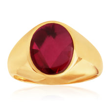 Load image into Gallery viewer, 9ct Yellow Gold Created Ruby Gents Ring
