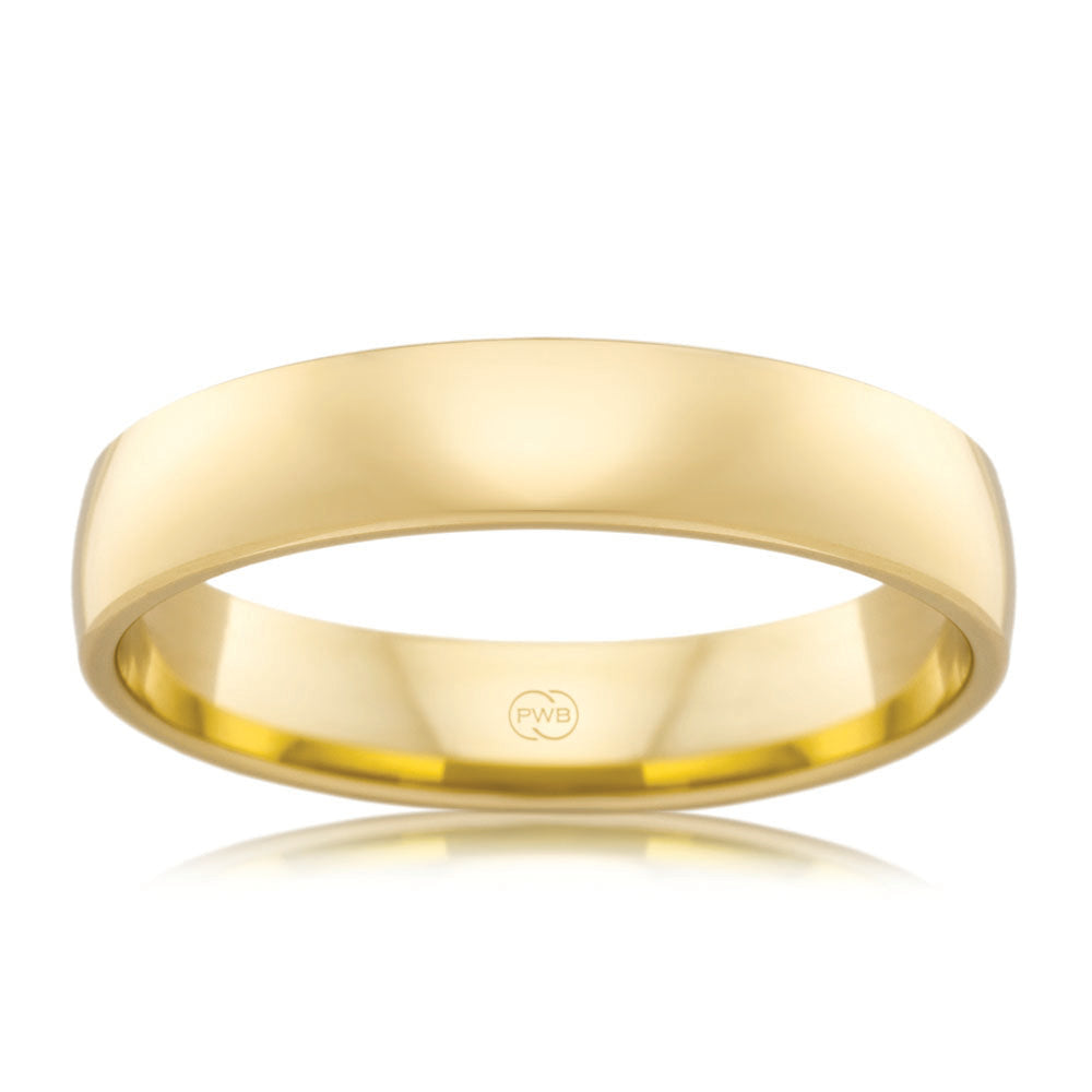 9ct Yellow Gold 4mm Classic Barrel Ring. Size R