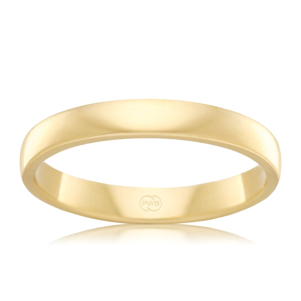 9ct Yellow Gold 3mm Classic Barrel Ring. Size P