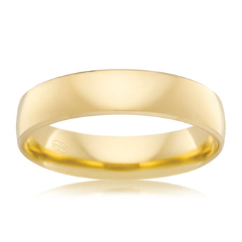 9ct Yellow Gold 5mm Half Round Bevelled Ring. Sizes S/P