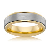9ct Yellow Gold and Titanium 6.5mm Matt Finish Ring. All Sizes