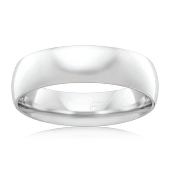 9ct White Gold 6mm Comfort Ring Size V