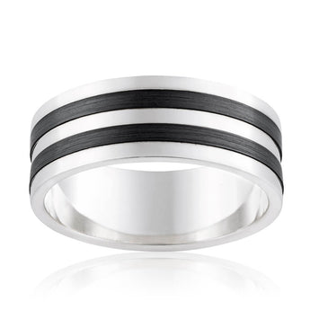 9ct White Gold and Zirconium 8mm Gents Ring