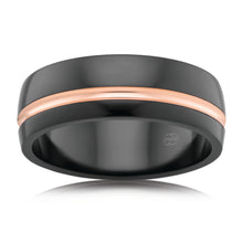 Load image into Gallery viewer, Zirconium and 9ct Rose Gold 8mm Gents Ring. Size U.