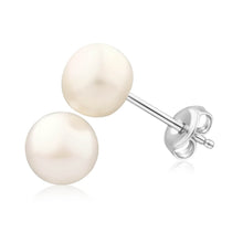 Load image into Gallery viewer, Sterling Silver Cream Freshwater Button Pearl Stud Earrings 6.5-7mm
