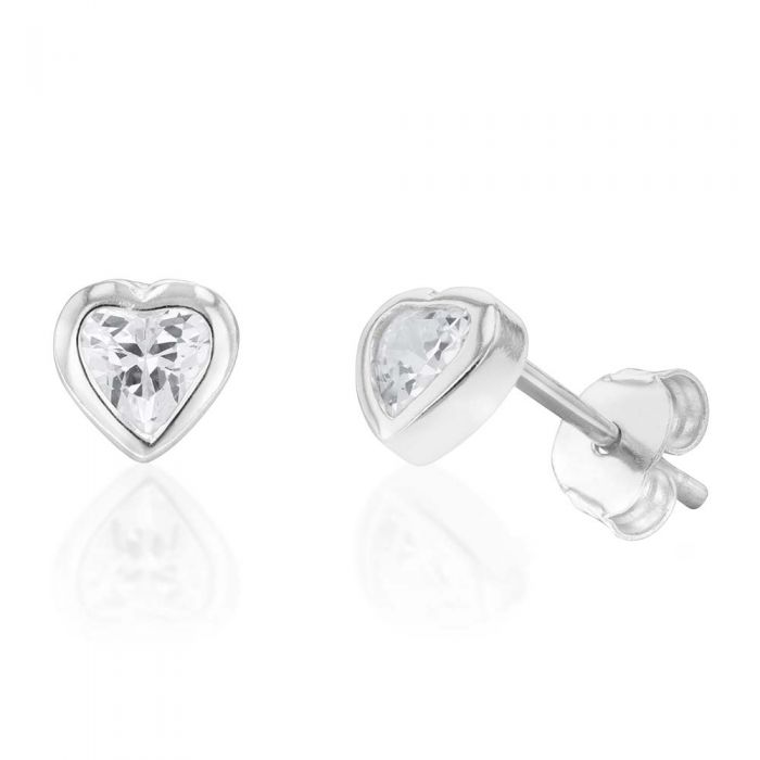 Sterling Silver Cubic Zirconia Heart Stud Earrings Grahams Jewellers