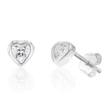 Load image into Gallery viewer, Sterling Silver Cubic Zirconia Heart Stud Earrings