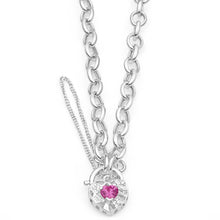Load image into Gallery viewer, Sterling Silver Pink Cubic Zirconia Belcher Padlock Bracelet