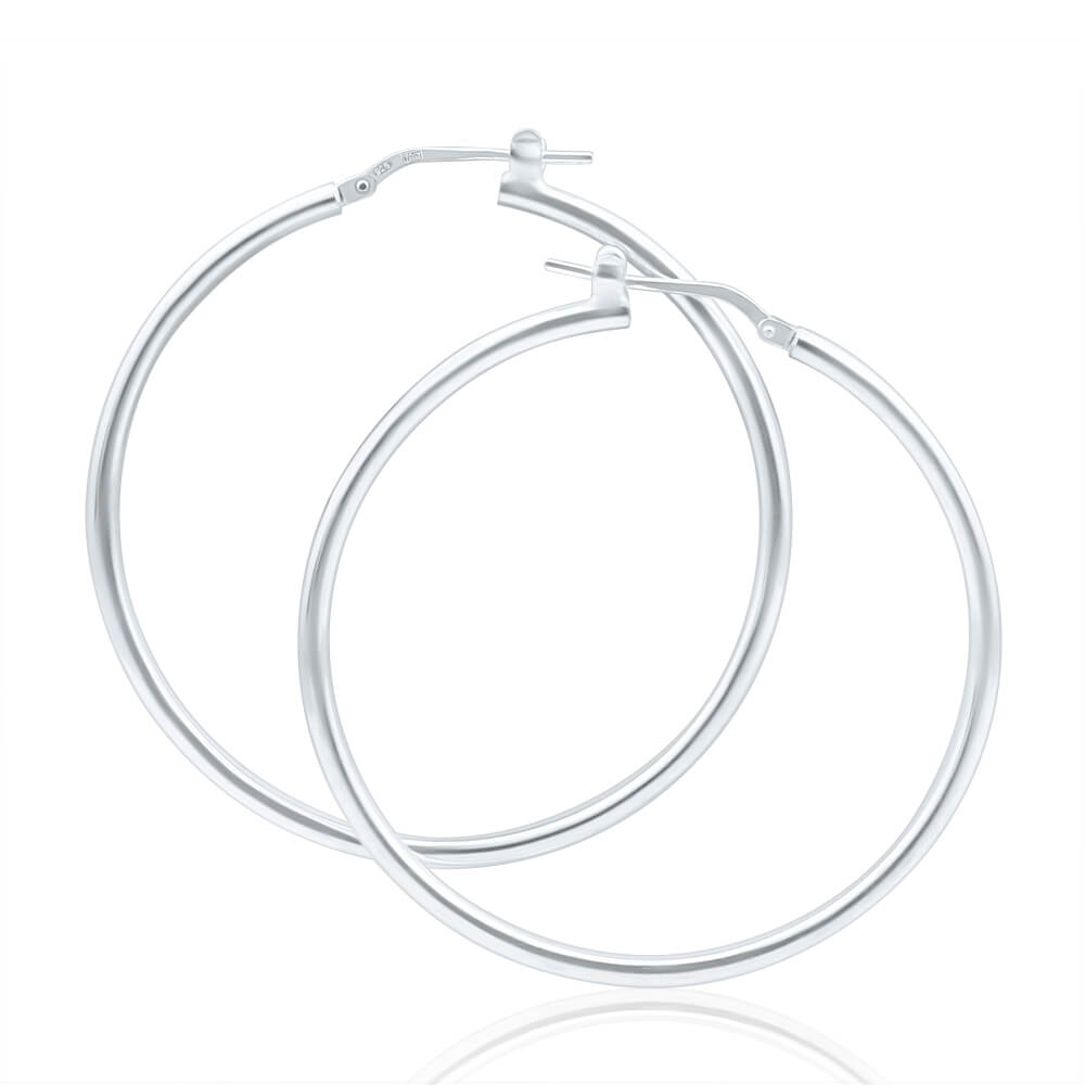 Sterling Silver 40mm Plain Thin Hoop Earrings Grahams Jewellers