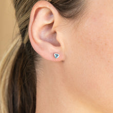 Load image into Gallery viewer, Sterling Silver Blue Cubic Zirconia Heart Stud Earrings