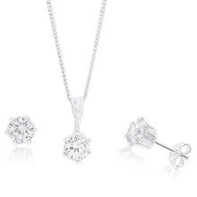 Load image into Gallery viewer, Sterling Silver 6mm Zirconia Pendant and Earring Set with Chain
