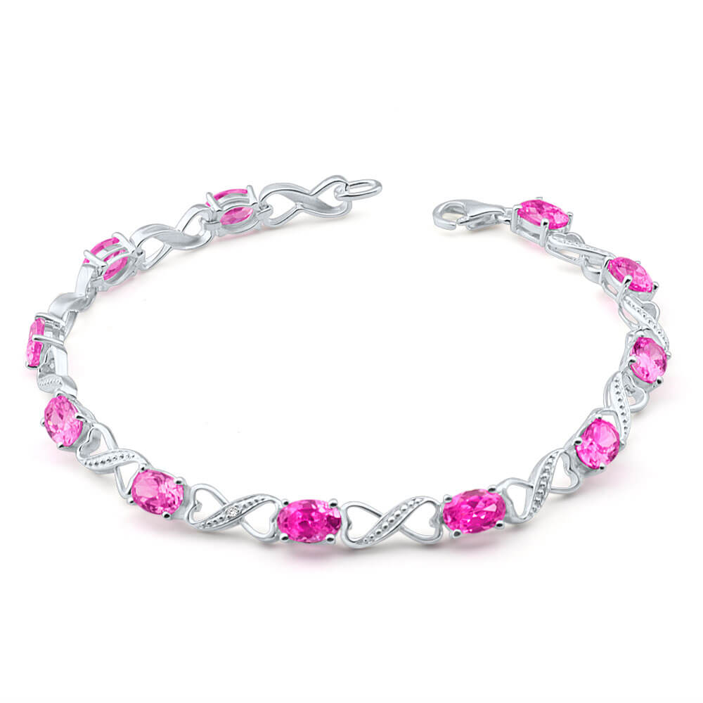 Sterling Silver Pink Cubic Zirconia + Diamond Bracelet