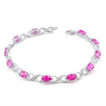 Load image into Gallery viewer, Sterling Silver Pink Cubic Zirconia + Diamond Bracelet