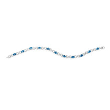 Load image into Gallery viewer, Sterling Silver Blue Cubic Zirconia + Diamond Bracelet