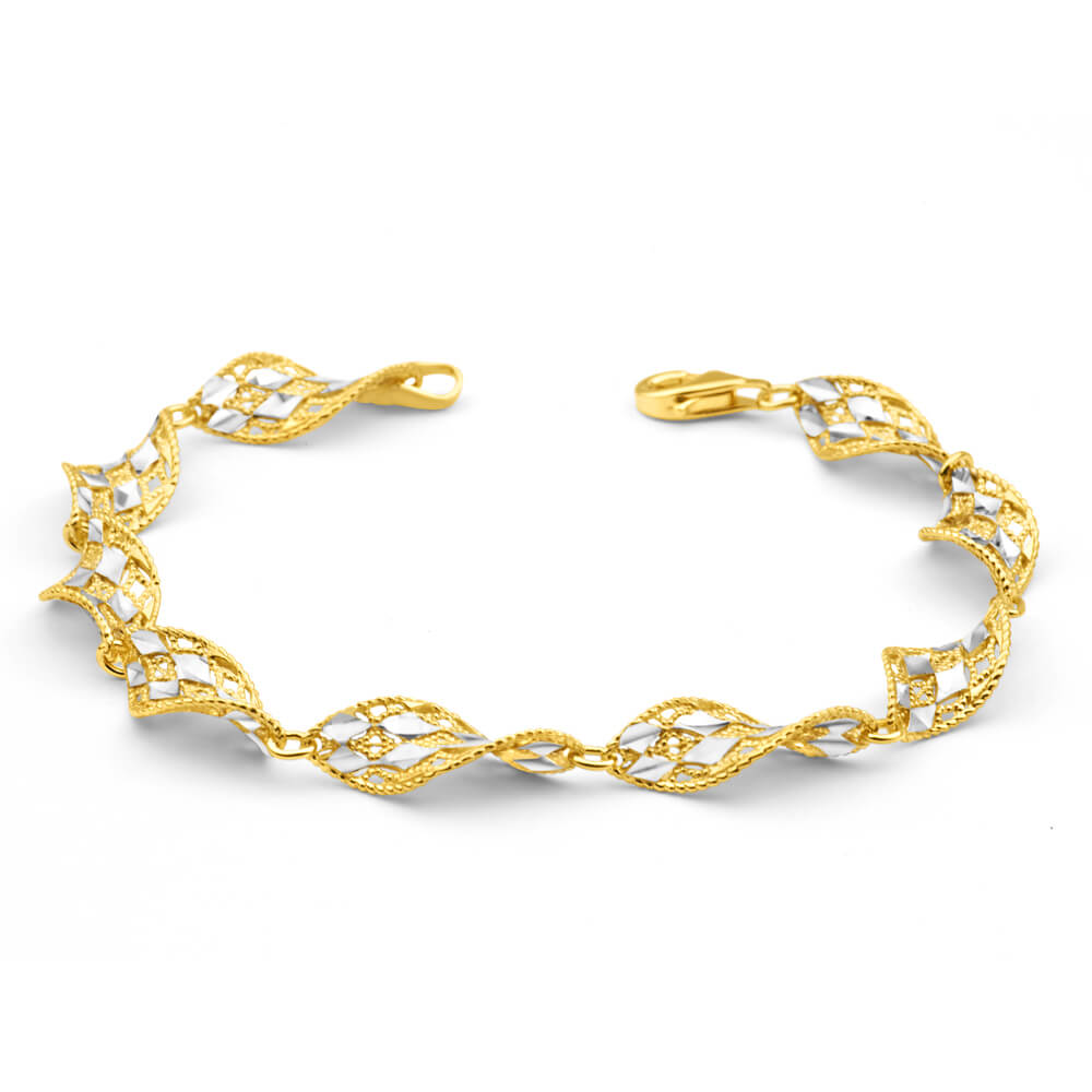Gold Plated Sterling Silver Fancy Twist Link 19cm Bracelet