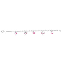 Load image into Gallery viewer, Sterling Silver Heart and Dragonfly Pink Enamel 16cm Bracelet