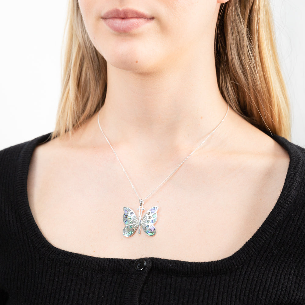 Sterling Silver Pava Shell Butterfly Pendant