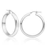Sterling Silver 30mm Plain Half Round Hoop Earrings