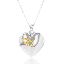 Load image into Gallery viewer, Sterling Silver and Gold Plated Hearts Locket (Engraved &quot;Together Forever&quot;)