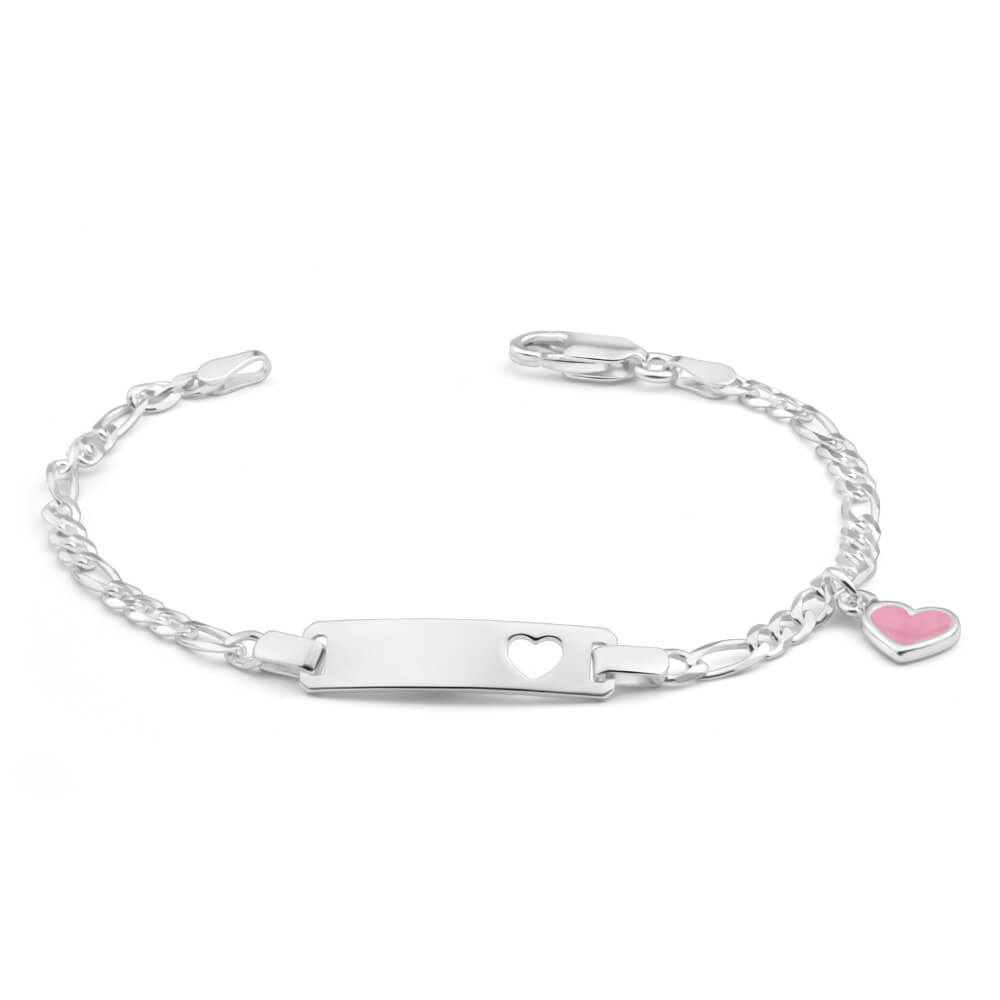 Sterling Silver Pink Enamel Heart ID Bracelet 17cm Grahams Jewellers