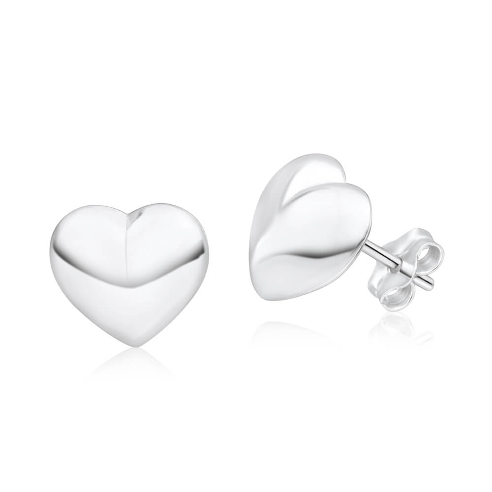 Sterling Silver Puff Heart Stud Earrings