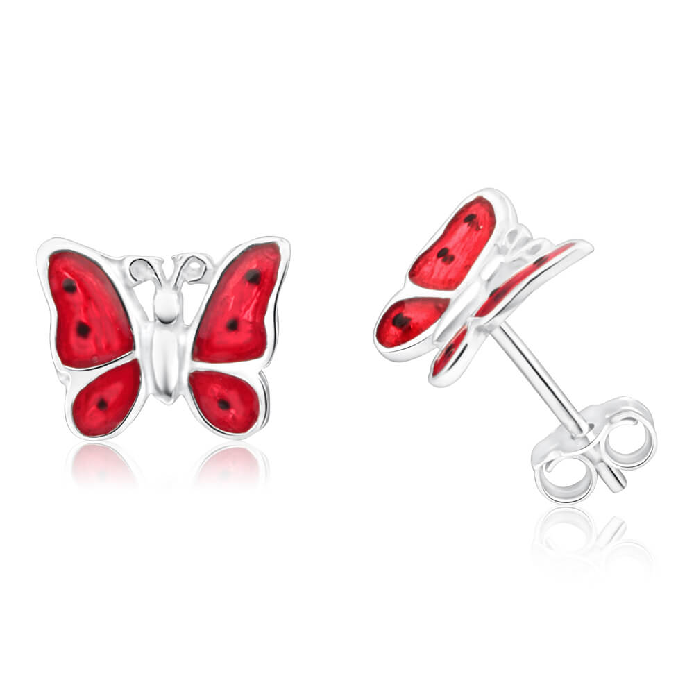 Sterling Silver Enamel Butterfly Stud Earrings