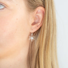 Load image into Gallery viewer, Sterling Silver Cuibic Zirconia Cut-out Flower Drop Earrings