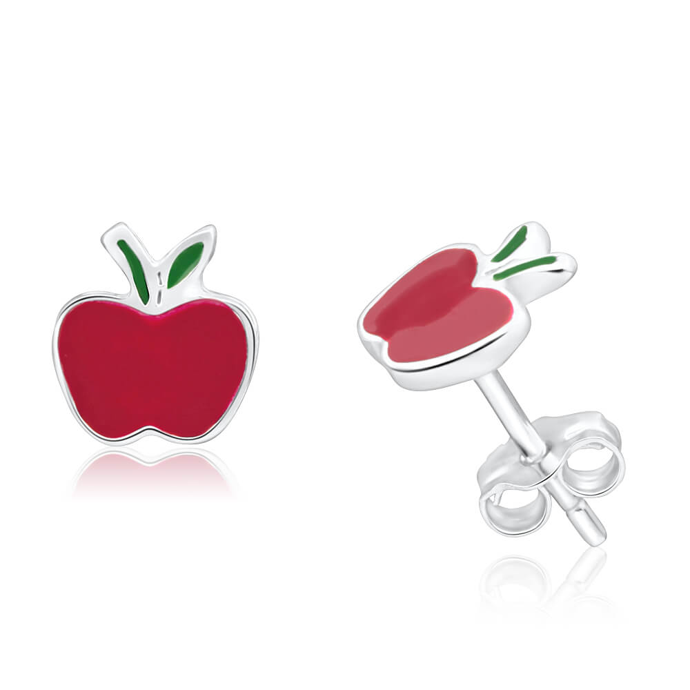 Sterling Silver Enamel Apple Stud Earrings