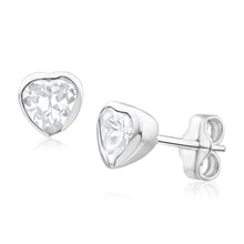 Load image into Gallery viewer, Sterling Silver Cubic Zirconia Heart Bezel Stud Earrings