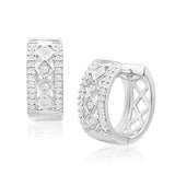 Sterling Silver Cubic Zirconia Fancy Huggie 12mm Hoop Earrings