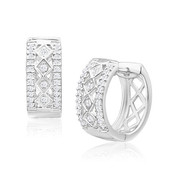 Sterling Silver Cubic Zirconia Fancy Huggie 12mm Hoop Earrings