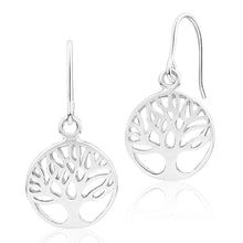Load image into Gallery viewer, Sterling Silver Tree of Life Round Drop Earrings