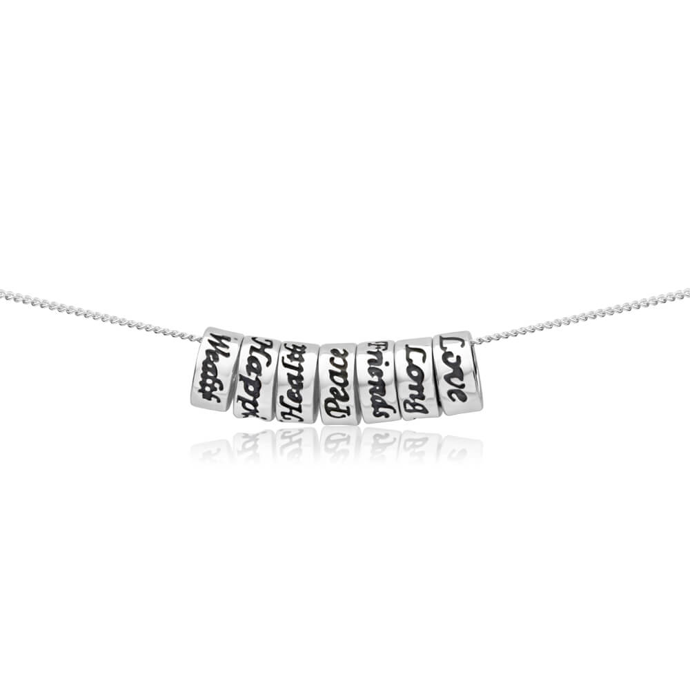 Sterling Silver 7 Rings of Luck Engraved Pendant With 45cm Chain