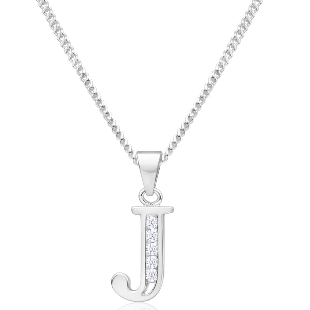 Sterling Silver Cubic Zirconia Initial "J" Pendant Grahams Jewellers