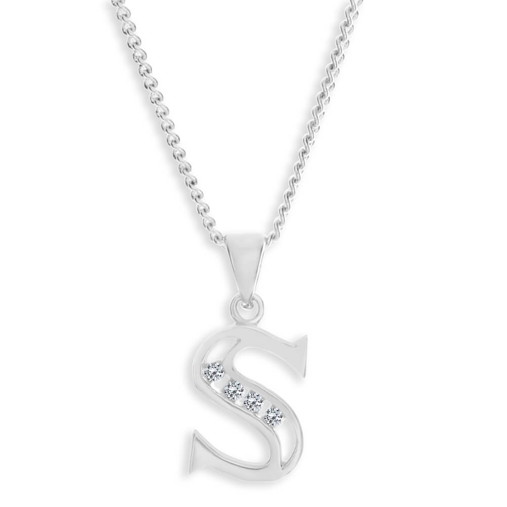 Sterling Silver Cubic Zirconia  Initial "S" Pendant