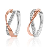 Gold Plated Sterling Silver Cubic Zirconia Cross Over Hoop Earrings