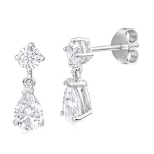 Load image into Gallery viewer, Sterling Silver Zirconia Round Stud and Pear Drop Earrings