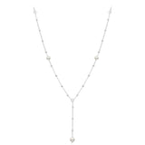 Sterling Silver Ball Link Simulated Pearl + Zirconia Y Chain