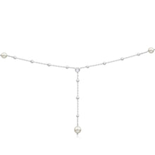 Load image into Gallery viewer, Sterling Silver Ball Link Simulated Pearl + Zirconia Y Chain